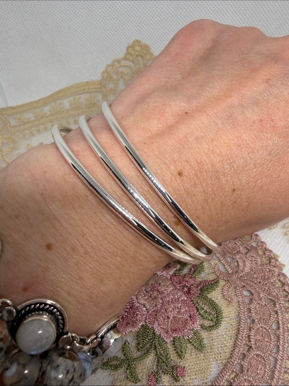 925 Sterling Silver Set of 3 Stackable Bangle Bracelets High Polish Clean Girl